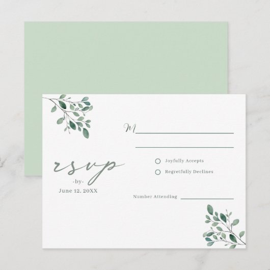 Carte de réponse de mariage à l'aquarelle Eucalypt (Devant / Derrière)