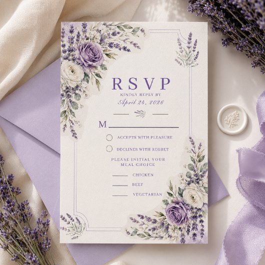 Carte de réponse de mariage à l'aquarelle lavande