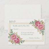 Carte de réponse de mariage à l'aquarelle rose blu (Devant / Derrière)