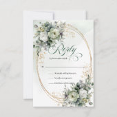 Carte de réponse de mariage à l'aquarelle Vert Or (Devant)