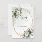 Carte de réponse de mariage à l'aquarelle verte et (Devant)