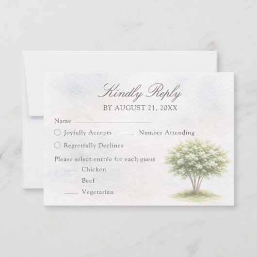 Carte de réponse de mariage à l'arbre à l'aquarell (Devant)