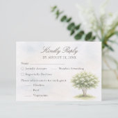 Carte de réponse de mariage à l'arbre à l'aquarell (Debout devant)