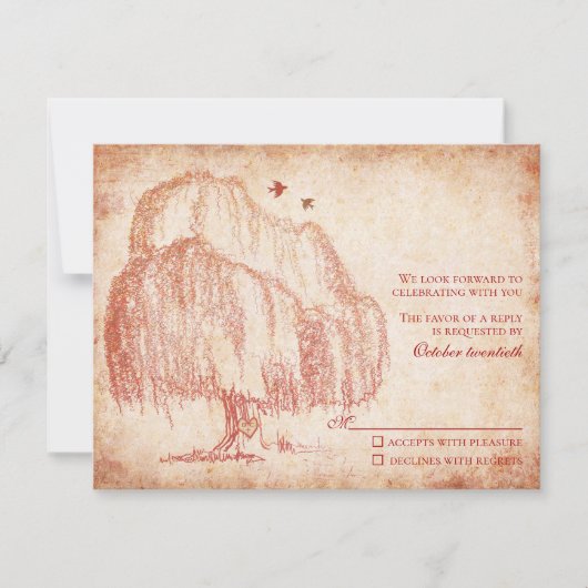 Carte de réponse de mariage à l'arbre de saule d'a (Devant)