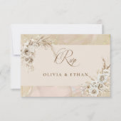 Carte de réponse de mariage à l'arche florale blan (Devant)