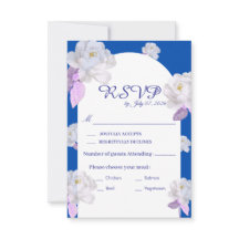 Carte de réponse de mariage à l'arche florale bleu