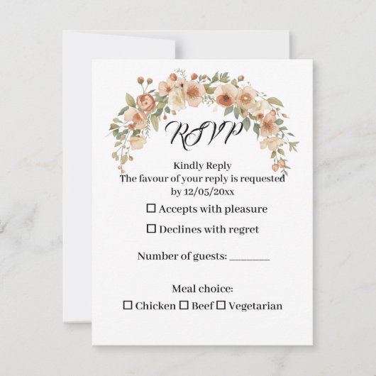 Carte de réponse de mariage à l'arche florale roma (Devant)