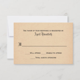 Carte de réponse de mariage à l'aspect parchemin a