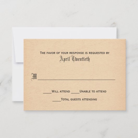 Carte de réponse de mariage à l'aspect parchemin a (Devant)