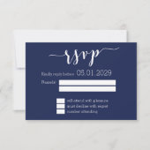 Carte de réponse de mariage à l'écriture bleue mar (Devant)