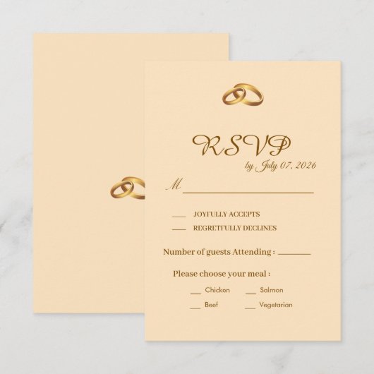 Carte de réponse de mariage à l'écriture dorée (Devant / Derrière)
