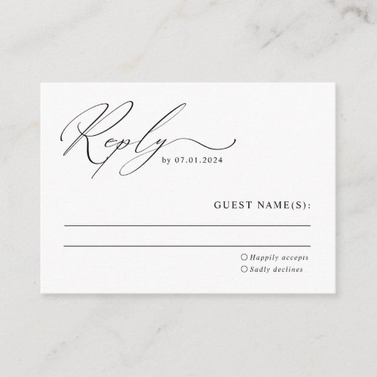 Carte de réponse de mariage à l'écriture élégante (Devant)