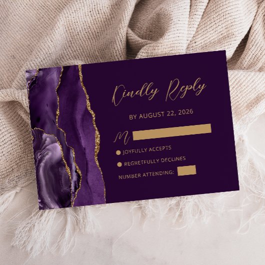 Carte de réponse de mariage à l'écriture en agate