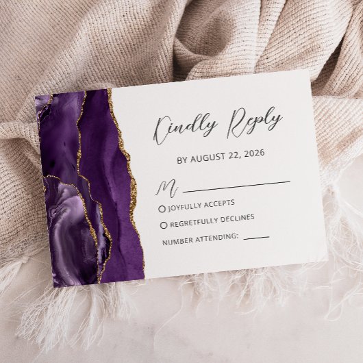 Carte de réponse de mariage à l'écriture en agate
