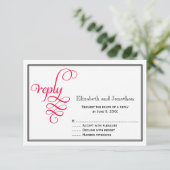 Carte de réponse de mariage à l'écriture rose prof (Debout devant)
