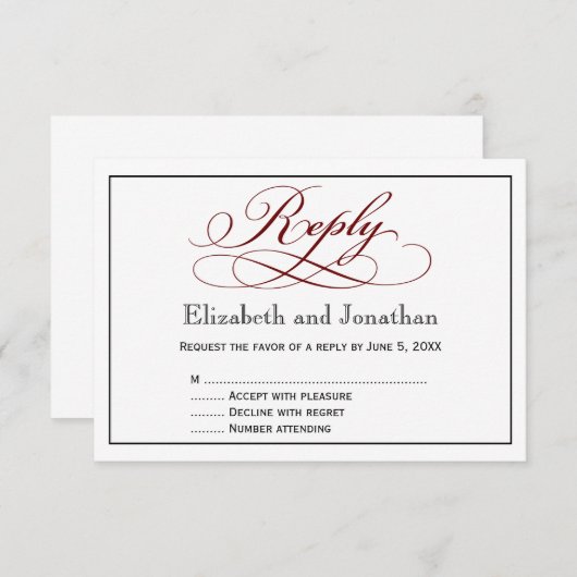 Carte de réponse de mariage à l'écriture rouge fon (Devant / Derrière)