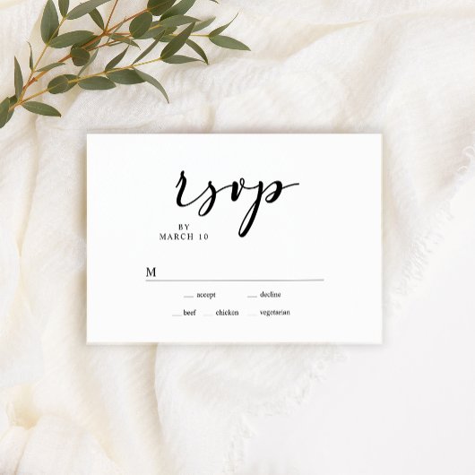 Carte de réponse de mariage à l'écriture simple mo