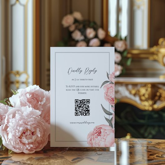 Carte de réponse de mariage à l'élégante pivoine r