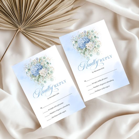 Carte de réponse de mariage à l'encre bleue intemp