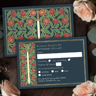 Carte de réponse de mariage à l'épée florale médié