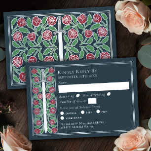 Carte de réponse de mariage à l'épée florale médié