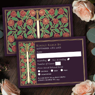 Carte de réponse de mariage à l'épée florale médié