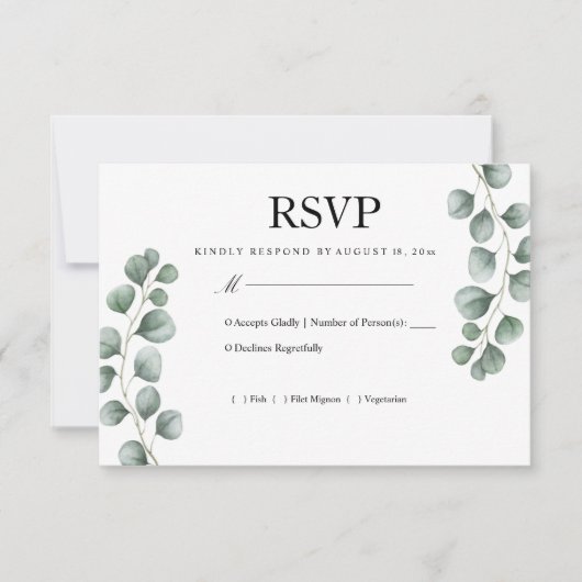 Carte de réponse de mariage à l'eucalyptus verdoya (Devant)