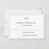 Carte de réponse de mariage à monogramme blanc (Devant)