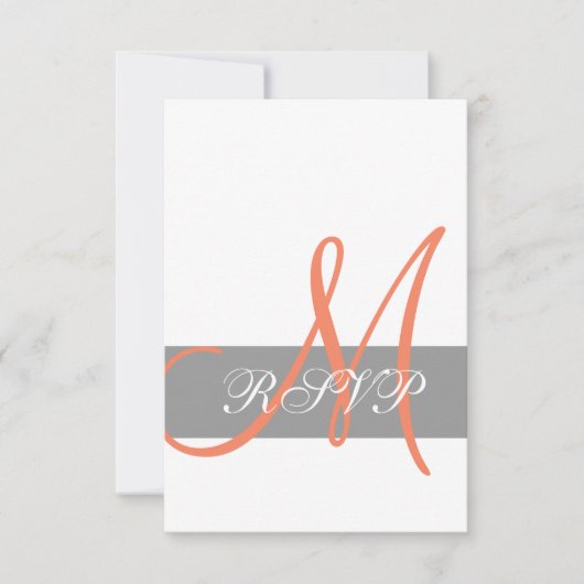 Carte de réponse de mariage à monogramme corail gr (Devant)