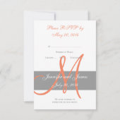 Carte de réponse de mariage à monogramme corail gr (Dos)
