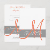 Carte de réponse de mariage à monogramme corail gr (Devant / Derrière)