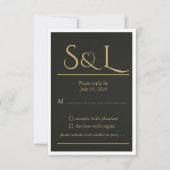 Carte de réponse de mariage à monogramme Dark Luxe (Devant)