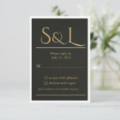 Carte de réponse de mariage à monogramme Dark Luxe (Debout devant)