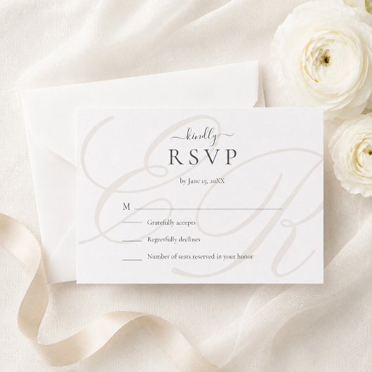 Carte de réponse de mariage à monogramme minimalis