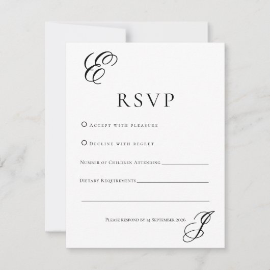 Carte de réponse de mariage à monogramme minimalis (Devant)
