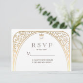 Carte de réponse de mariage à monogramme or royal (Debout devant)