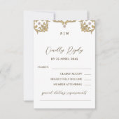 Carte de réponse de mariage à monogramme perle vic (Devant)