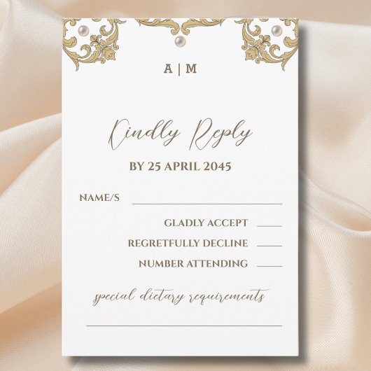 Carte de réponse de mariage à monogramme perle vic