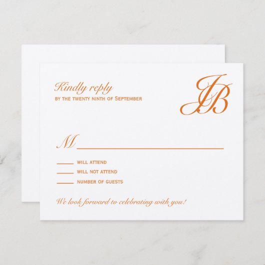 Carte de réponse de mariage à monogramme script (O (Devant / Derrière)