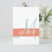 Carte de réponse de mariage à monogramme vert ment (Debout devant)