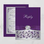 Carte de réponse de mariage à motif floral argent  (Devant / Derrière)