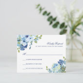 Carte de réponse de mariage à motif floral bleu po (Debout devant)