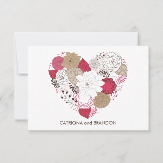 Carte de réponse de mariage à motif floral fantais (Dos)