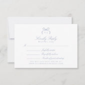 Carte de réponse de mariage à nœud bleu Monogram (Devant)