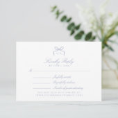 Carte de réponse de mariage à nœud bleu Monogram (Debout devant)