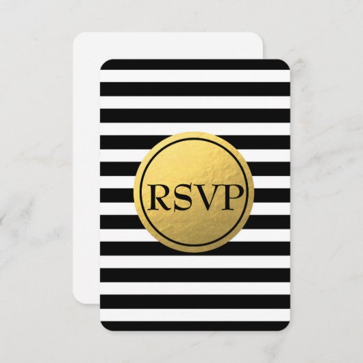 Carte de réponse de mariage à rayures noires et bl (Devant / Derrière)