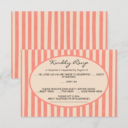 Carte de réponse de mariage à rayures peintes fant (Devant / Derrière)
