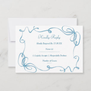 Carte de réponse de mariage à ruban bleu aquarelle