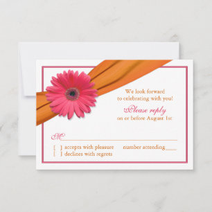 Carte de réponse de mariage à ruban orange et gerb