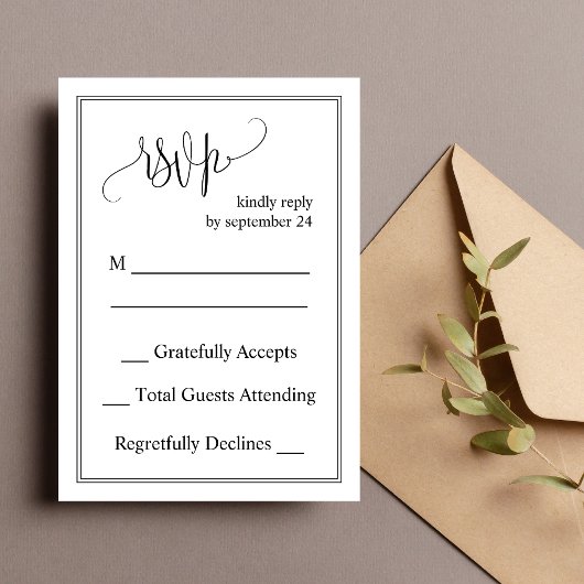 Carte de réponse de mariage à script classique noi